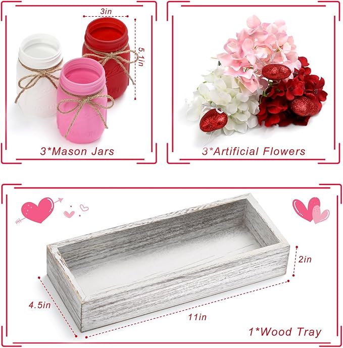 Valentines Anniversary Decor for Women, Red Decorative Mason Jars for Valentines Decorations and Wedding Table Decor, Valentines Gift for Women, Mothers Day Mason Jar