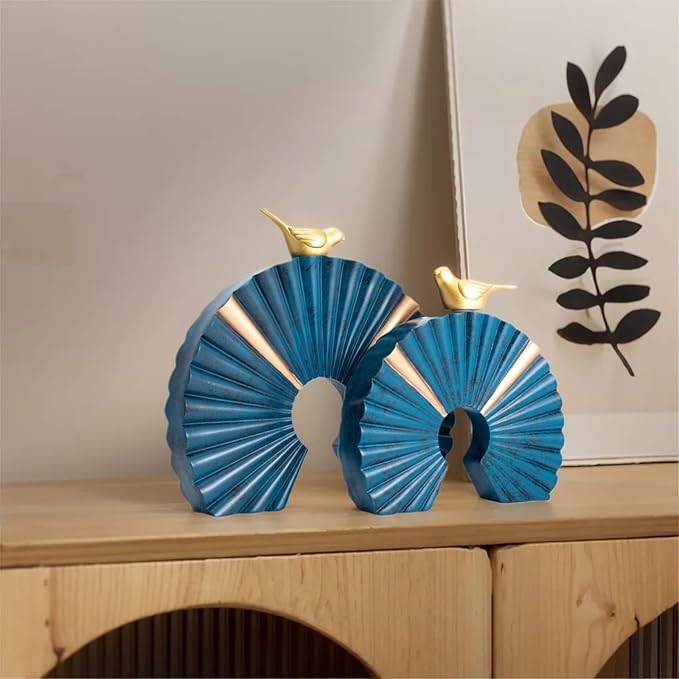 Minimalist Round Statue Above Cabinet Decor Kitchen, Modern Decorative Sculpture Home Decorations for Living Room Coffee Table, Office Decor Items, Center Pieces Decoration (Blue Gold)