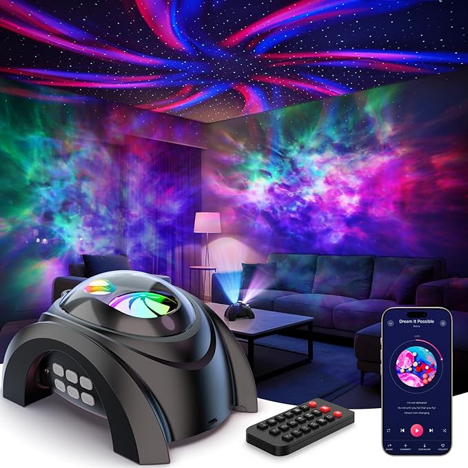 Rossetta Dual Lens Galaxy Projector, Star Projector for Bedroom with White Noise & Bluetooth Speaker, Remote, Timer, Aurora & Nebula Night Light for Room Decor, Party, Yoga, Gifts for Kids Adult Teen