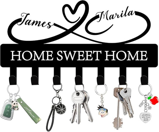 Custom Key Holder for Wall Personalized Metal Key Hook Key Organizer Rack Key Hanger Home Decor for Entryway, Garden, Bathroom, Kitchen, Garage (Heart)