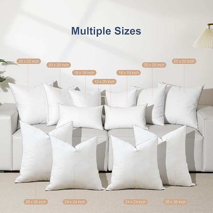 Lewondr 26x26 inch Pillow Insert Set of 2, Down and Feather Throw Pillow Inserts Premium Soft Fluffy with Piping Edge, 100% Down-Proof Square Pillow Insert for Living Room Sofa Couch Bed, White