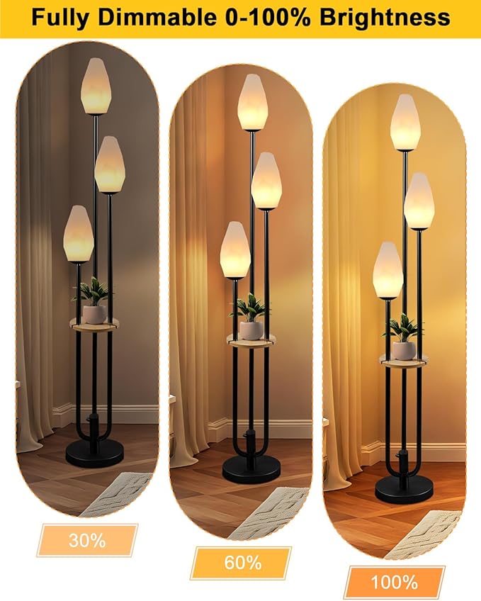 Lightdot Black Dimmable Floor Lamp with Table, 63IN Mid-Century Oval Floor Lamps with 3000K Soft Warm White Bulbs, 3-Lights Candle Holder Style Modern Tall Standing Lamp for Living Room
