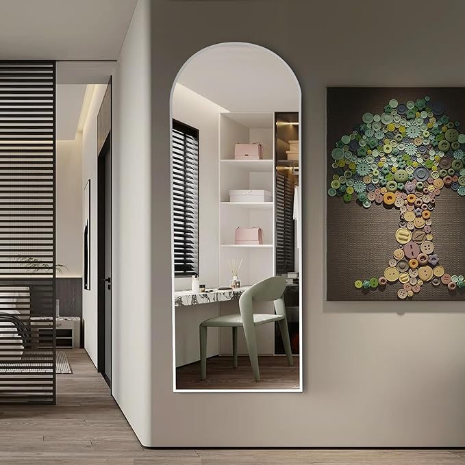 Floor Mirror Arched Full Length Mirrors, Mirror Full Length Standing Hanging or Leaning Against Wall, 59"x18" Large Full Body and Wall Mounted Mirror for Bedroom Living Room, Silver