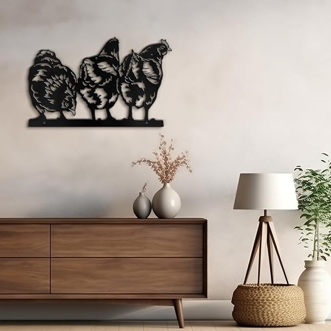 SIGNLEADER Metal Wall Art Decor Farmhouse Trio of Chickens Minimalist Modern Abstract Wall Sculpture Hangings Home Decoration for Living Room, Bedroom, Bathroom, Kitchen, Outdoor - 18" Black