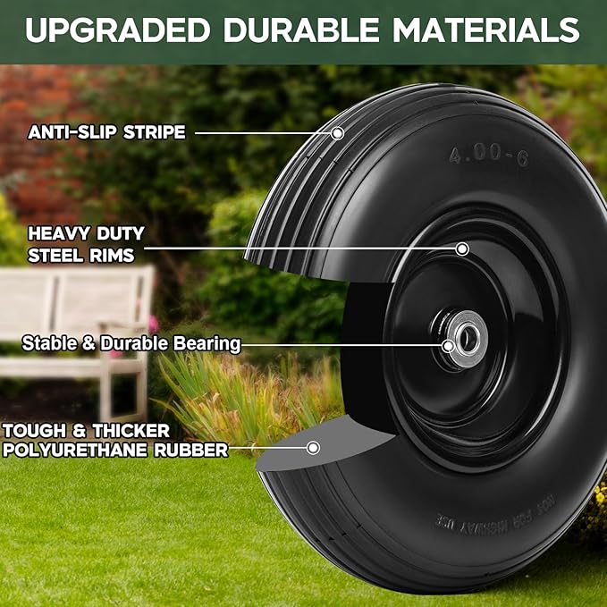 Taifa 13 Inch 1 PC Solid Flat Free Replacement Tires and Wheels 4.00-6 with 5/8'' Bearing and 2.2'' Offset Hub Lenght, Air Less Wheel for Wagon/Hand Truck/Trolley/Garden Scooter etc.