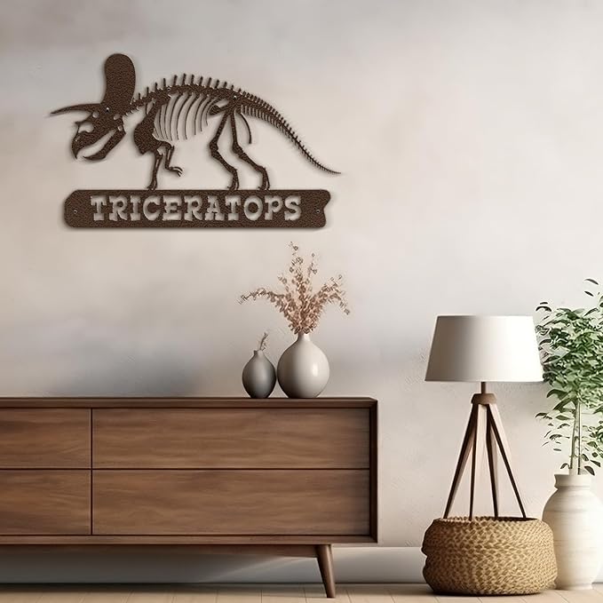 SIGNLEADER Metal Wall Art Decor Triceratops Minimalist Modern Abstract Wall Sculpture Hangings Home Decoration for Living Room, Bedroom, Bathroom, Kitchen, Outdoor - 18" Bronze