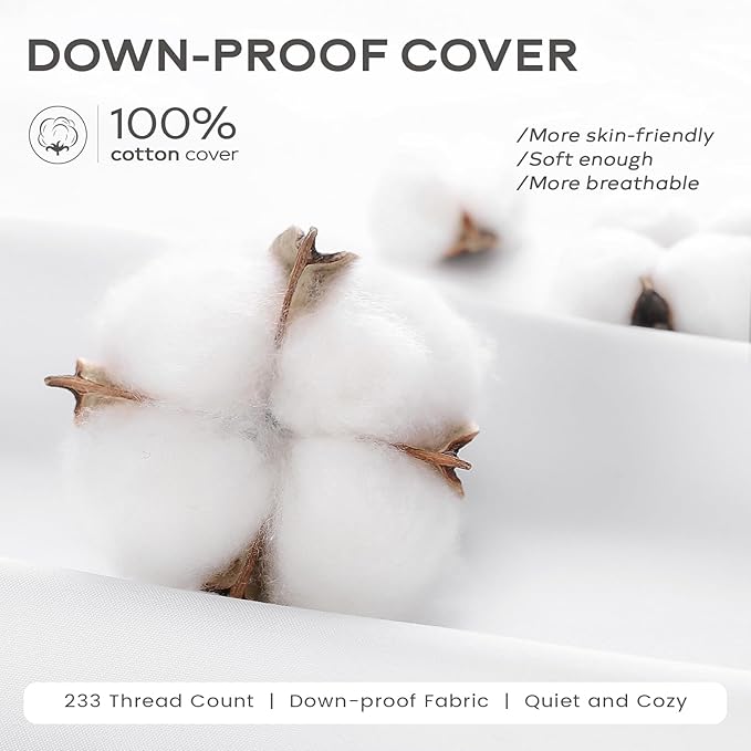 SAVORI Set of 2 Down and Feather Throw Pillow Inserts 12x20 Soft Fluffy Pillow Inserts with 100% Down-Proof Cotton Cover, Decorative Square Cushion Inner for Sofa Couch Bed-White