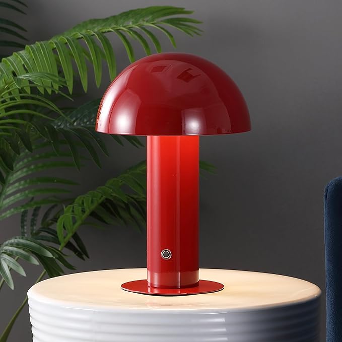 JONATHAN Y JYL7115G Boletus 10.75" Contemporary Bohemian Rechargeable/Cordless Iron Dimmable Integrated LED Mushroom Table Lamp, Red, for Desk, Bar Console, Vanity