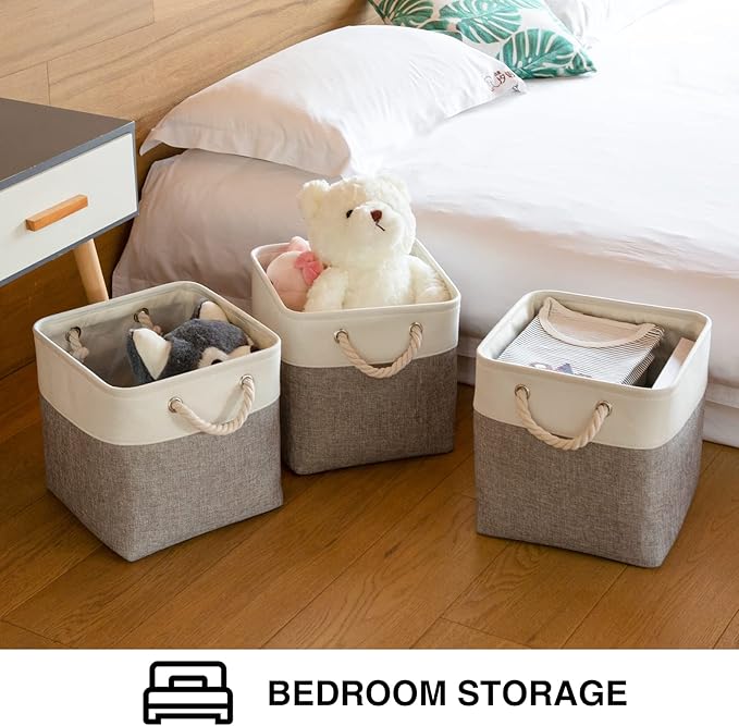 Oterri 6 Pack Cube Storage Bins, Foldable Storage Cubes, 11x11 Inch Fabric Cubes Storage Basket, Decorative Storage Basket for Home, Shelves, Nursery Organizers(Grey/White)