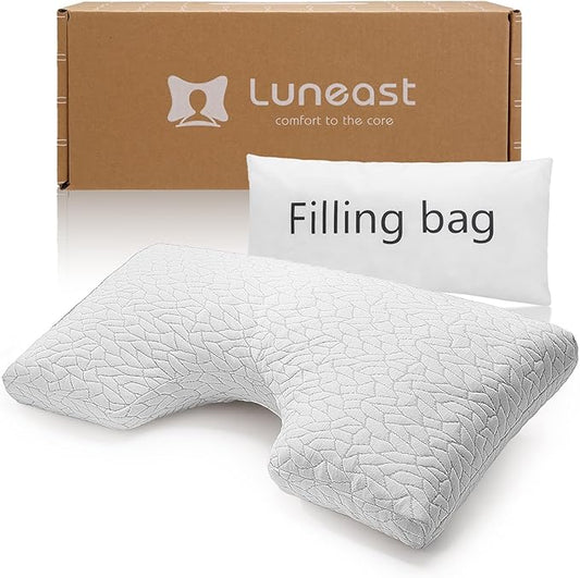 Luneast Memory Foam Pillows for Sleeping Adjustable Bamboo Blend Breathable Bed Pillow for Side, Back, and Stomach Sleepers Washable Pillow Cover Cloud Nest King Size 18X34 in