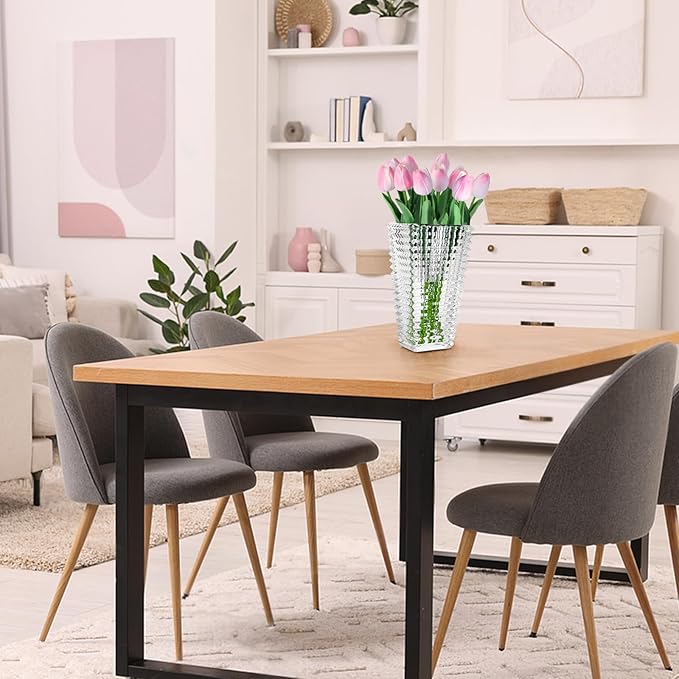 Faux Flowers in Vase, Artificial Pink Tulips Flowers Floral Arrangements with Glass Vase Flower vases with Bouquet for Table Centerpiece, Coffee Table Decor, Home Kitchen, Living Room, Bathroom Decor