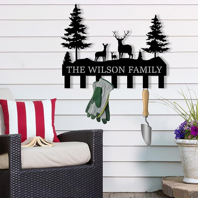 Personalized Metal Key Holder for Wall, Forest Design Rack, Metal Wall Mount Custom Name Hooks Decoration, Name Letter Wall Decoration Key Hooks, Key Hanger Decor, Key Organizer for House, Farmer Gift