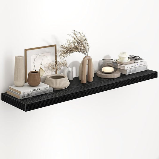 Fun Memories 48 Inch Floating Shelves in Black, 9.3 Inch Deep Floating Shelf for Bathroom Living Room Kitchen, Rusitc Wall Mounted Bathroom Shelves 1 Pack, Heavy-Duty Deep Shelf for Books Decor