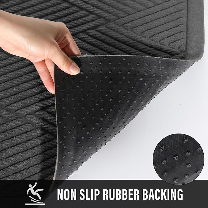 HIYARD Sturdy Front Door Mat, Absorbent Muddy Dirt Resist Welcome Door Mats Outdoor Indoor, Stain and Fade Resistant, Non-Slip Rubber Backing Low Profile Doormat for Entryway, 47×32, Charcoal