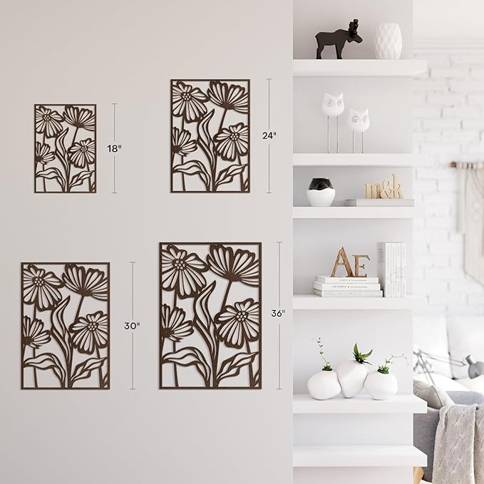 SIGNLEADER Metal Wall Art Decor Bronze Flower Minimalist Modern Abstract Wall Sculpture Hangings Home Decoration for Living Room, Bedroom, Bathroom, Kitchen, Outdoor - 18" Bronze