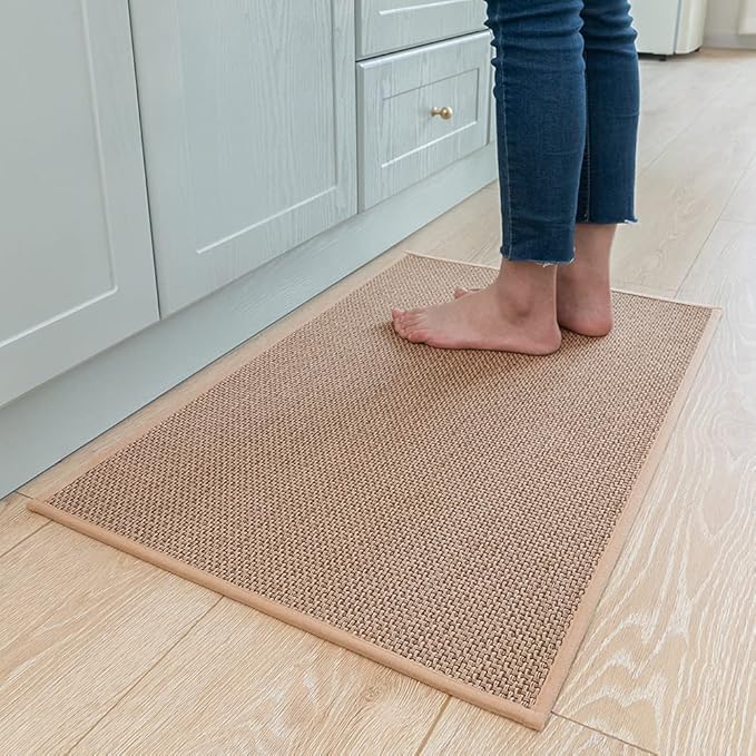MontVoo Kitchen Rugs and Mats Non Skid Washable, Absorbent Runner Rugs for Kitchen, Front of Sink, Kitchen Mats for Floor (Beige, 16"x24")