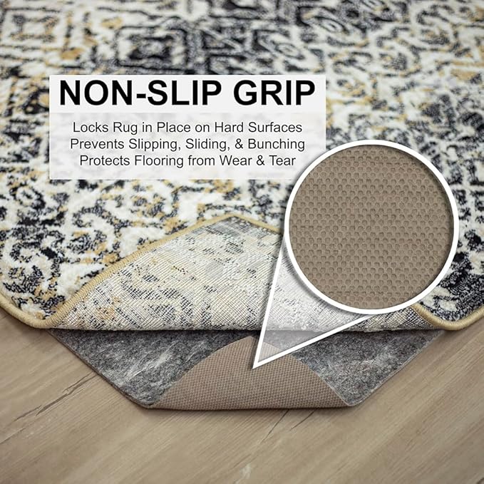 Mohawk Home 3' x 12' Non Slip Grip Rug Pad 3/8" Thick Dual Surface Felt Cushion + Rubber Gripper - Safe for All Floors