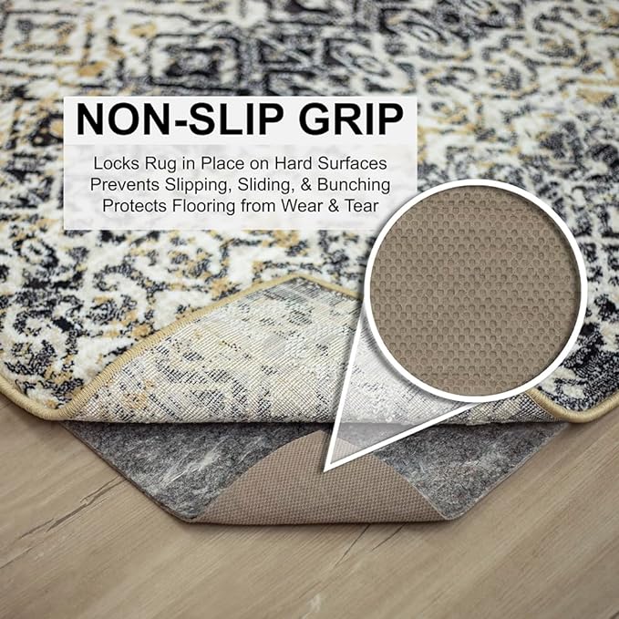 Mohawk Home 2' 6" x 4' Non Slip Grip Rug Pad 1/4" Thick Dual Surface Felt Cushion + Rubber Gripper - Safe for All Floors