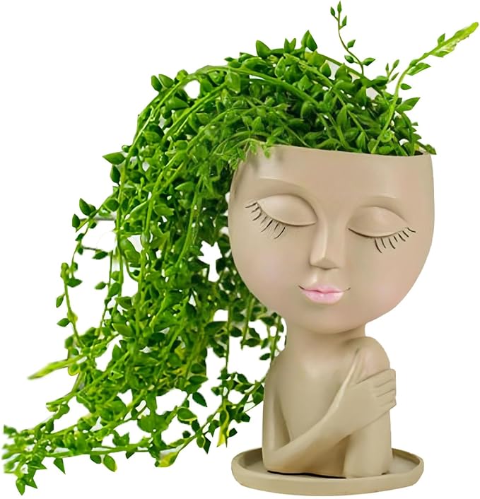 Khaki Creative Touch-Shoulder Doll vase, Lovely Resin vase, Used for Indoor and Outdoor Decorative vases, is an Ideal Gift.
