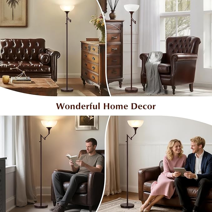 EJIAXIN Floor Lamps for Living Room Bronze, 71" Tall Standing Lamp with Glass Shade, Vintage Floor Lamp with 350°Adjustable Swing Arm Lamp, Pole lamp for Bedroom, Living Room, Office, Bulbs Included