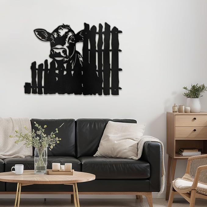 SIGNLEADER Metal Wall Art Decor Cows by the Fence Minimalist Modern Abstract Wall Sculpture Hangings Home Decoration for Living Room, Bedroom, Bathroom, Kitchen - 18" Black