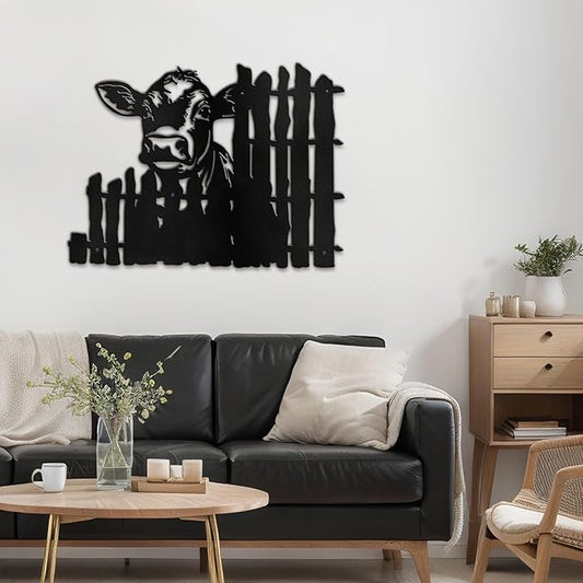 SIGNLEADER Metal Wall Art Decor Cows by the Fence Minimalist Modern Abstract Wall Sculpture Hangings Home Decoration for Living Room, Bedroom, Bathroom, Kitchen - 18" Black