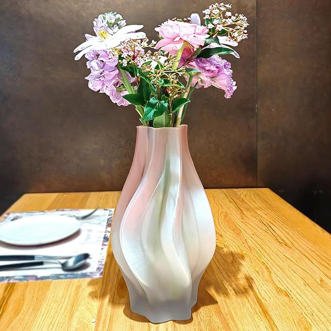 Modern Glass Vase with Hexagonal Mouth Gradient Color Home Decor Vase for Centerpieces, Wedding, Living Room, Bedroom, Table Decor(Pink)