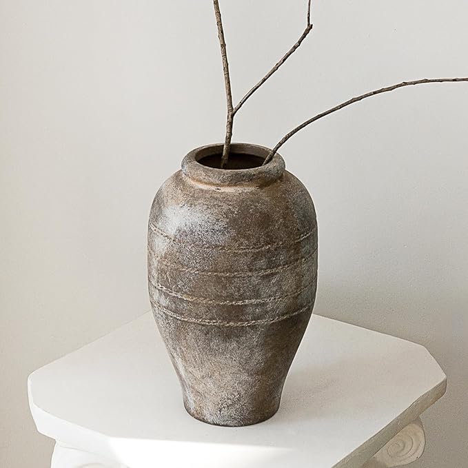 Antique Ceramic Flower Vase for Living Room Bedroom 9.06'' Farmhouse Decor for Bouquet Fake Plant Home Decor Office Table Shelf Fireplace Centerpieces Rustic Retro Vintage Classic Modern