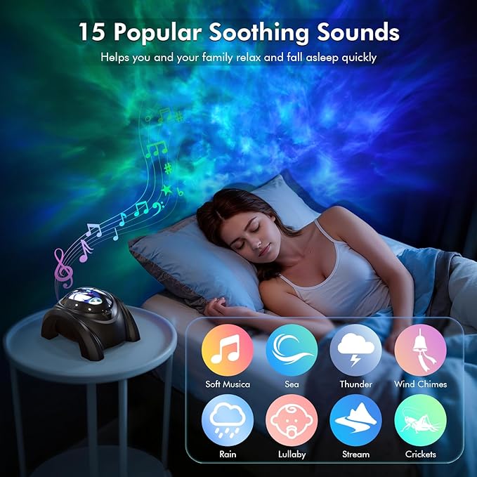 Rossetta Dual Lens Galaxy Projector, Star Projector for Bedroom with White Noise & Bluetooth Speaker, Remote, Timer, Aurora & Nebula Night Light for Room Decor, Party, Yoga, Gifts for Kids Adult Teen