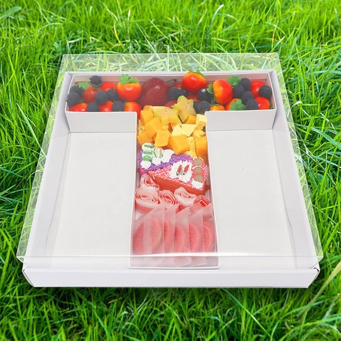 WENPACK 12.5" Cardboard Letter Shaped Mache Decorative Strawberries Fillable Sweets Candy Box with Clear Lid (White, T)