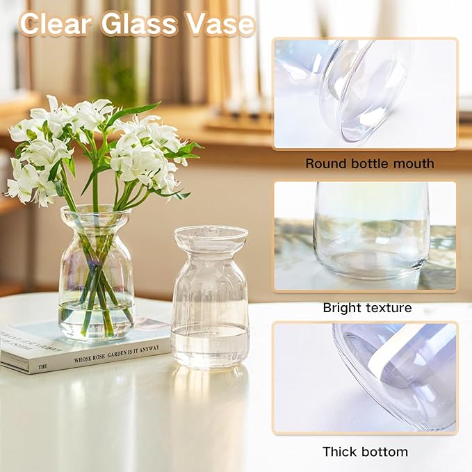 Gute Glass Vases for Decor, Modern Decorative Flower Vase Centerpieces Table Home Indoor Desk Decor Living Room, Kitchen, Office Wedding or Housewarming Gifts (Iridescent)