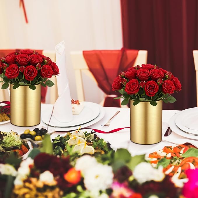 6 Pcs Small Gold Vases for Centerpieces Tall Metal Flower Trumpet Vase Vintage Compote Planter Plant Pots for Wedding Party Table Centerpiece Decorations (5.1 Inch,Cylinder)