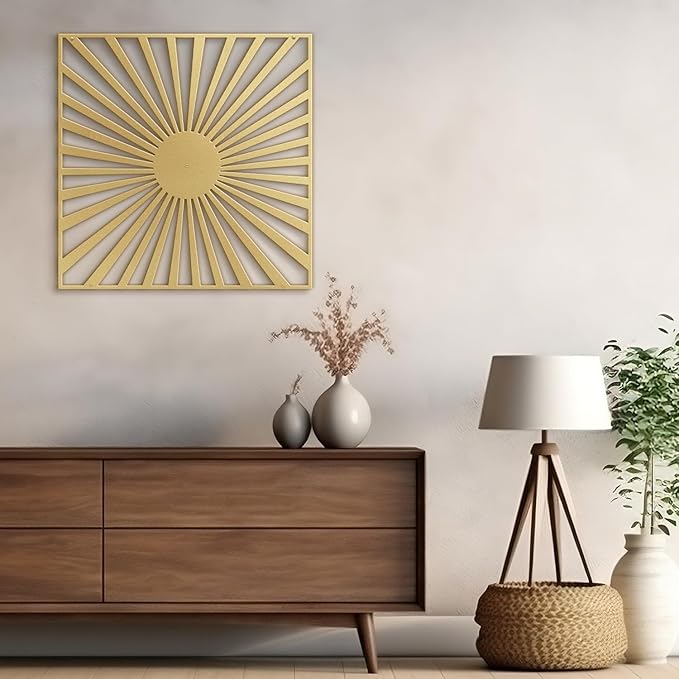 SIGNLEADER Metal Wall Decor Sun Ray Lake Minimalist Modern Luxury Wall Sculpture Hangings 3D Statue Home Decoration for Living Room, Bedroom, Bathroom, Kitchen, Fireplace, Office - 24" Gold