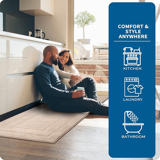 PURRUGS Machine Washable Kitchen Rug Set [2 PCS] (24" x 35.5"+ 24" x 59"), Non-Slip/Skid Kitchen Runner Rugs & Floor Mats, Super Absorbent Soft Standing Mats for Kitchen, Laundry & Sink, Beige