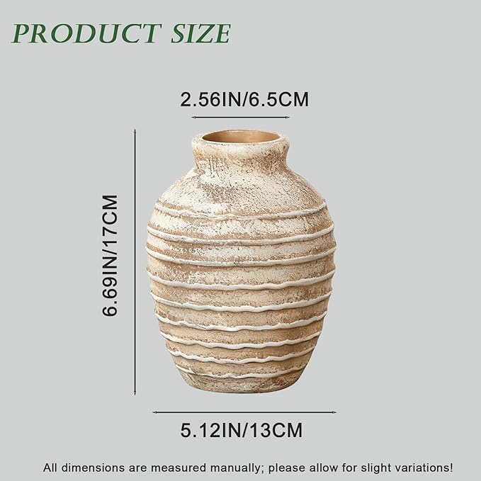 Ceramic Flower Vase, 6.7 inch Farmhouse Rustic Vintage Vases for Home Decor Table Living Room Entryway Book Shelf Fireplace Centerpiece (Rust)