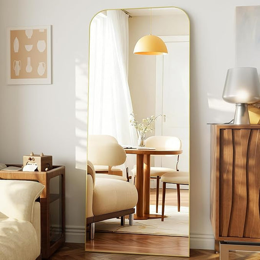 Full Length Mirror 65"x24" Mirror Full Body with Aluminum Alloy Frame Top Square-Edged Floor Mirror with Stand for Bedroom Living Room Gold