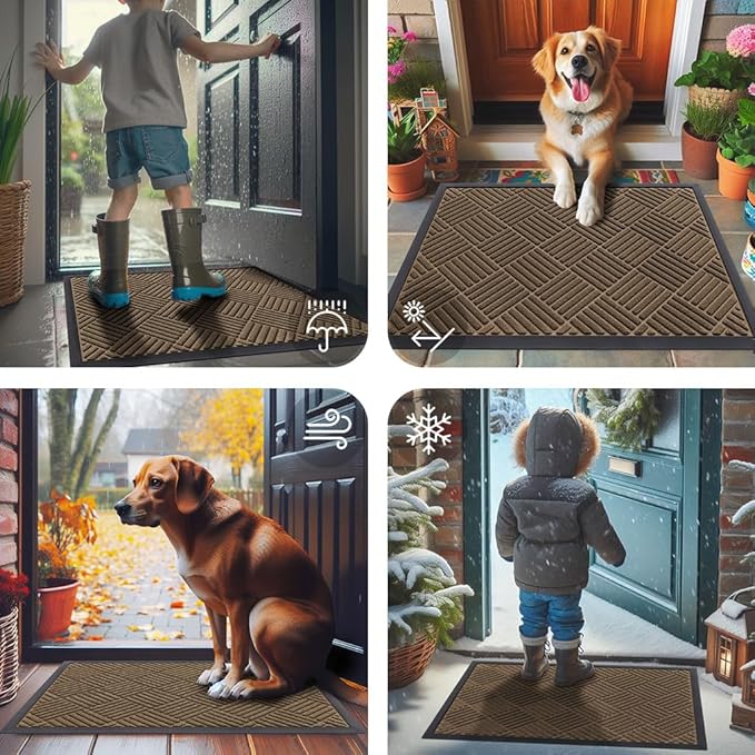 Smiry Front Door Mat Outside Entrance, Heavy Duty Outdoor Indoor Natural Rubber Doormat, Non Slip, Trap Dirt and Moisture, Easy Clean, Low Profile Patio Porch Entryway Mat, 71x23, Brown