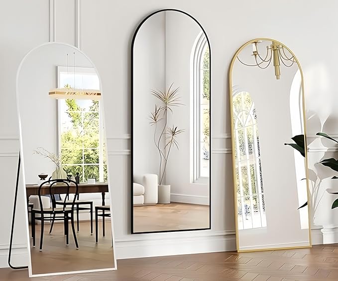 Floor Mirror Arched Full Length Mirrors, Mirror Full Length Standing Hanging or Leaning Against Wall, 59"x18" Large Full Body and Wall Mounted Mirror for Bedroom Living Room, Silver