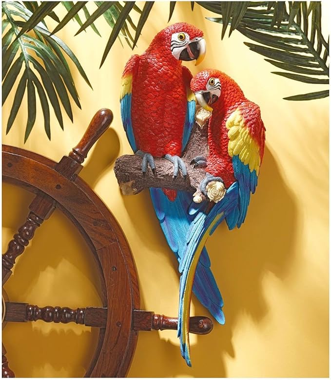 Design Toscano Tropical Scarlet Macaws Wall Sculpture, 22 Inch, Polyresin, Full Color