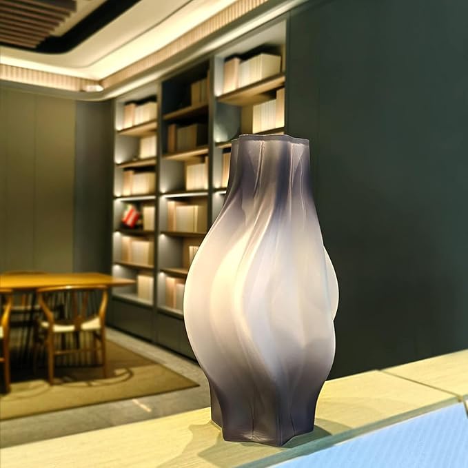 Modern Glass Vase with Hexagonal Mouth Gradient Color Home Decor Vase for Centerpieces, Wedding, Living Room, Bedroom, Table Decor(Grey)
