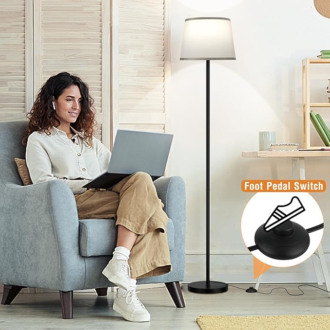 Raexpectis 【Upgraded Floor Lamps for Living Room, Modern Floor Lamp with Remote Control, Dimmable Colors Temperature Standing Lamp Foot Switch, 9W Bulb Tall Lamps for Bedroom Office Kid Room - Grey