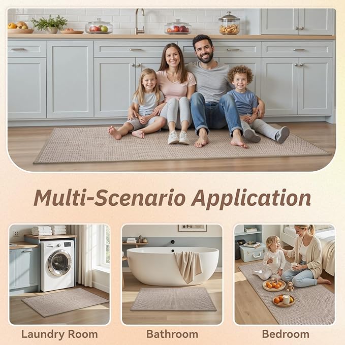 PADOOR Kitchen-Rugs Non Slip Washable, Kitchen-Mats for Floor Super Absorbent Kitchen Floor Mat, Rubber Backing Kitchen Runner Rug, Comfort Standing Mats in Front of Sink 20"x47" Beige