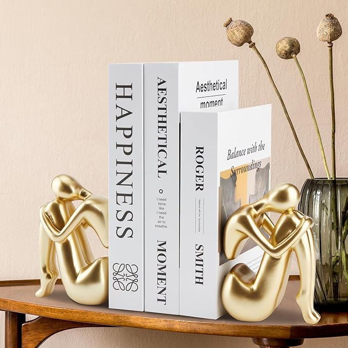 Gold Decor Women Statue, Thinker Girl Sculptures, Modern Abstract Art Accents, Golden Resin Collectible Figurines for Living Room Bedroom Bookshelf Coffe Table, Resin, 1Piece