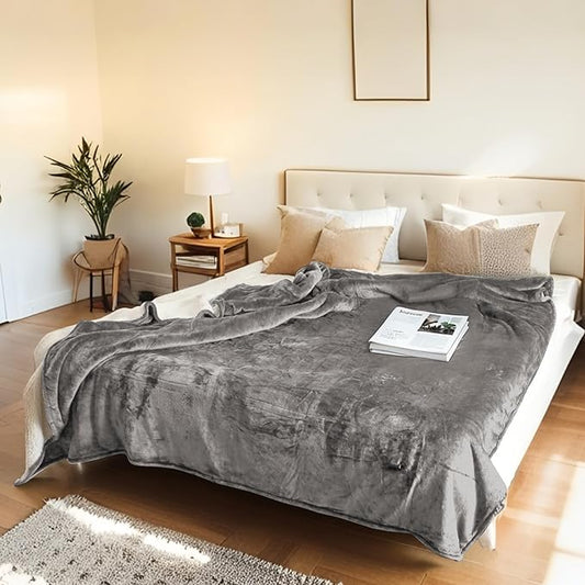 Electric Heated Blanket 72"x84" Full Size - Flannel & Sherpa Fabric Dual-Sided, 6 Heat Settings & 1-10 Hours Auto Off, Soft & Cozy Warming Throw for Home, Office, or Bed, Machine Washable, Light Gray