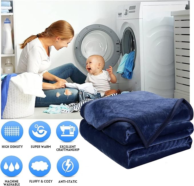 Soft Blanket Warm Fuzzy Microplush Lightweight Thermal Fleece Blankets for Couch Bed Sofa California King,102X108Inch, Dark Blue