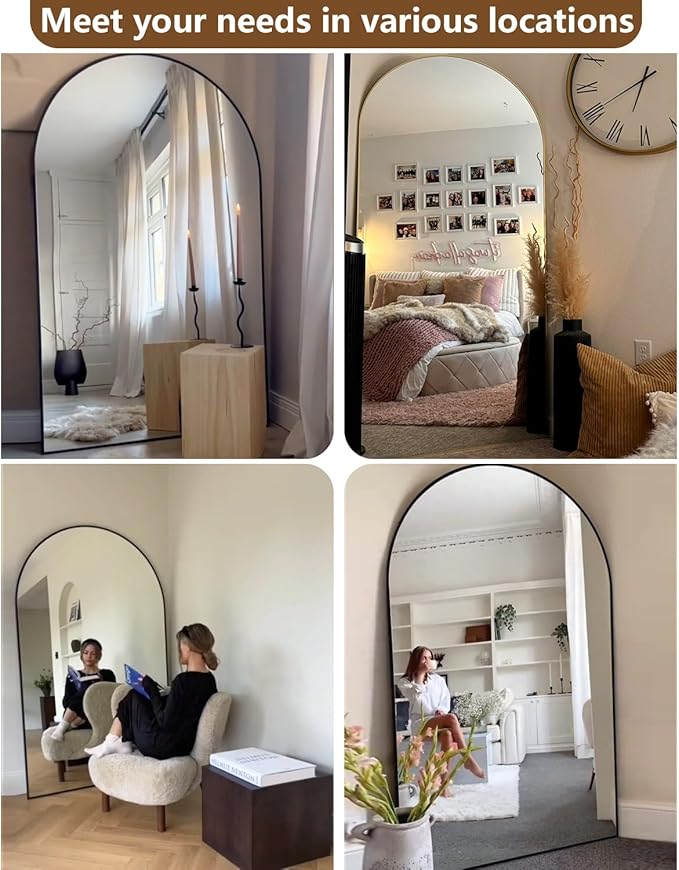 71"x26" Arched Full-Length Mirror with Explosion-Proof HD Glass - Oversized Floor or Wall-Mounted Full Body Mirror for Bedroom, Living Room, and Cloakroom (Black)