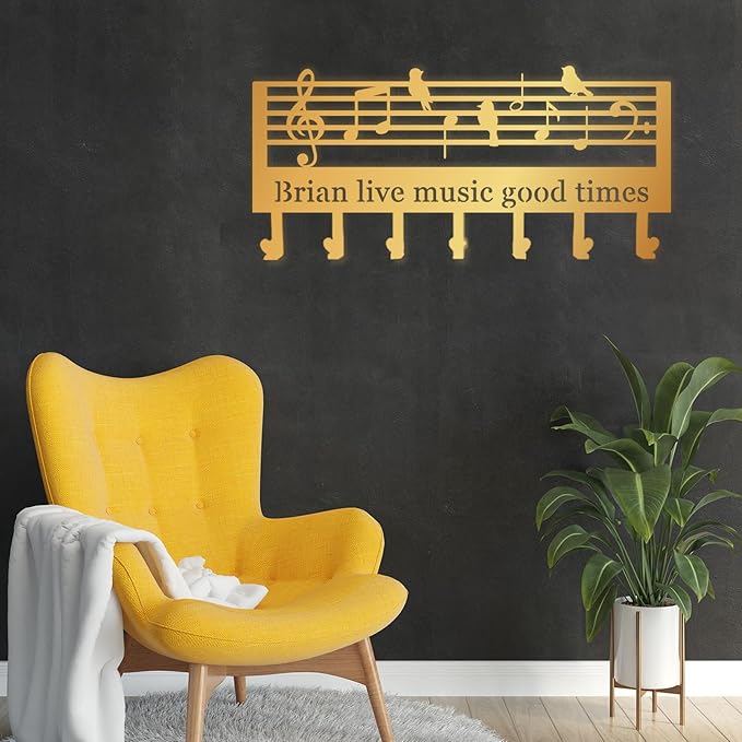 Key Holder for Wall, Custom Musical Notes Coat Keychain, Personalized Music Notes Coat Rack for Wall, Symbols Bird Art, Music Lover Gifts