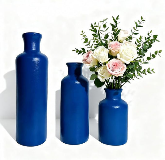 Ceramic Vase Set of 3, Modern Rustic Farmhouse Vases Home Decor, Pampas Vase for Table Centerpiece, Kitchen, Living Room, Table Shelf, Office Decor, Fireplace and Entrance Decorations