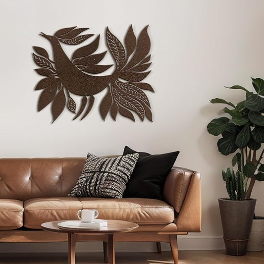 SIGNLEADER Metal Wall Art Decor Bird with Leaves Minimalist Modern Abstract Wall Sculpture Hangings Home Decoration for Living Room, Bedroom, Bathroom, Kitchen, Outdoor - 18" Bronze