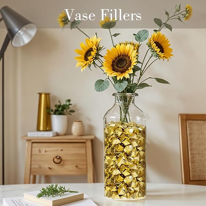 DomeStar 150PCS Gold Acrylic Ice Rocks – Faux Gold Gems Nuggets Vase Fillers for Table Scatter Centerpieces, Glitter Party Decorations, DIY Crafts, Pirate Party, Treasure Hunt Game
